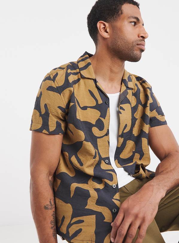 JACAMO Abstract Leaf Crinkle Revere Collar Shirt  3XL